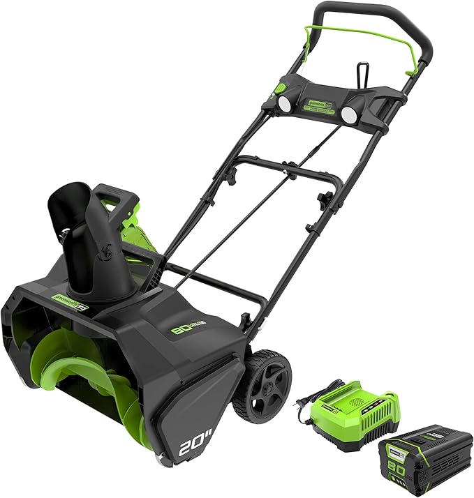 Greenworks PRO 20-Inch 80V Cordless Snow Thrower, 2.0 AH Battery Included 2600402, Green