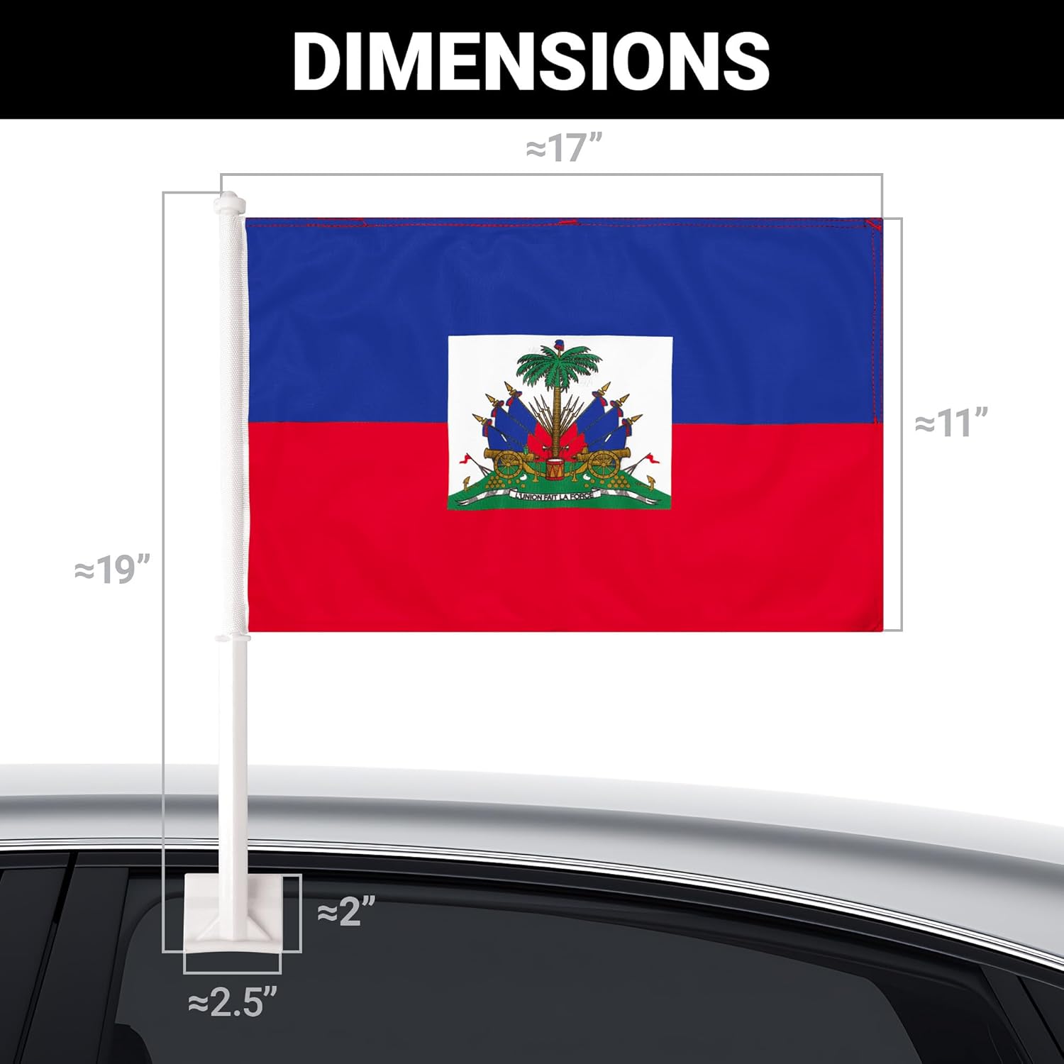 G128 2 Pack: Haiti Haitian Car Flag | 11x17 In | Double LiteWeave Pro Series Double Sided Printed 150D Polyester | Flagpole Included | Perfect for Festival Celebrations, Parades