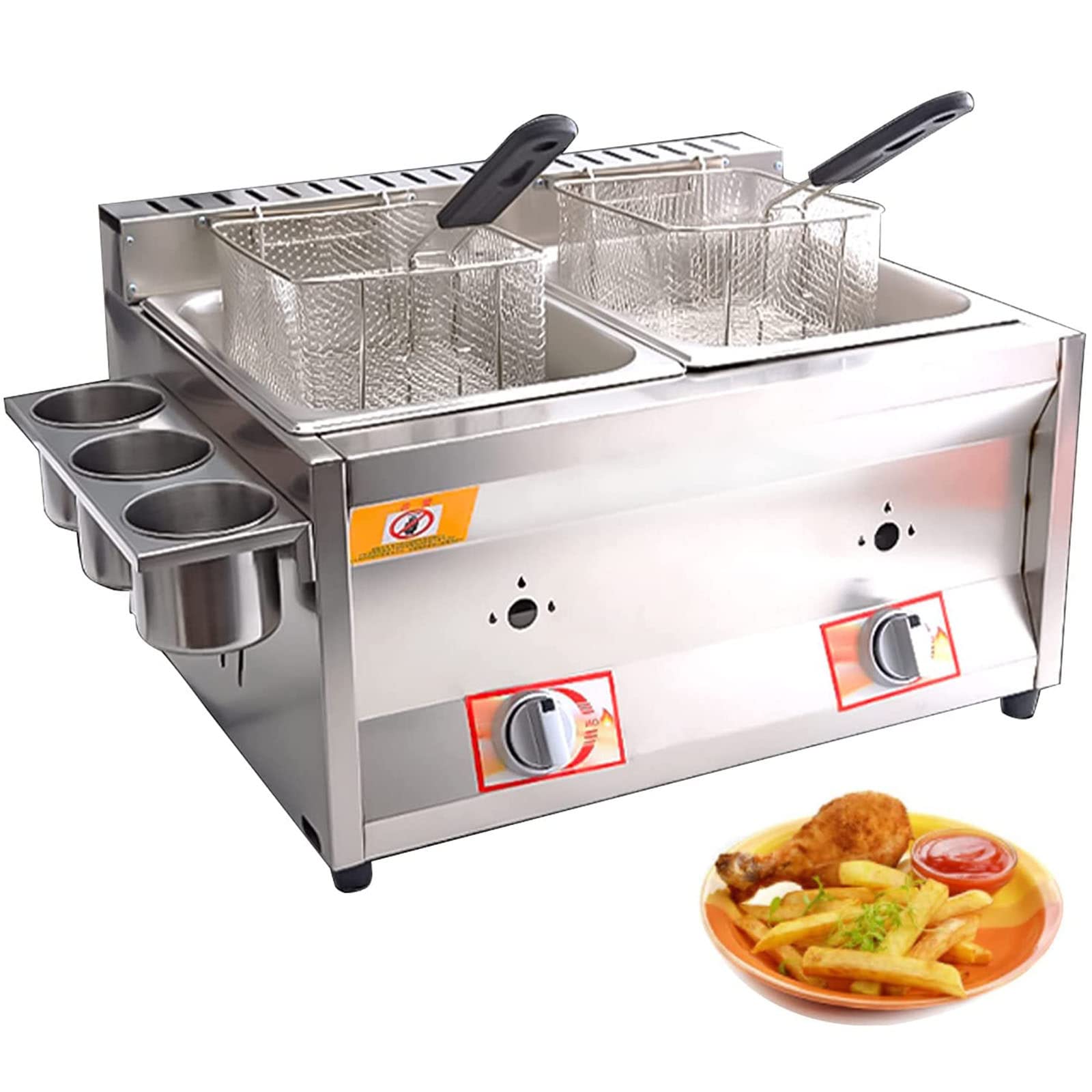 AYCDL Commercial Countertop Gas Fryer, Stainless Steel Deep Fryer with Detachable Basket, Professional Gas Countertop Kitchen Frying Machine for Fries Donuts Fish EAS