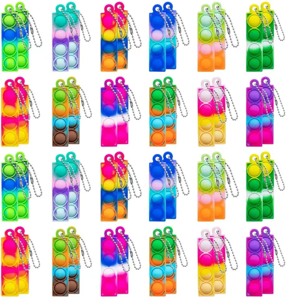 48 Pcs Mini Push Pop Bubble Toys Pack,Chirstmas Small Keychain Wrap Pop Bulk Toy Relieve Anxiety Stress Classroom Prizes for Kids Adult Party Favor