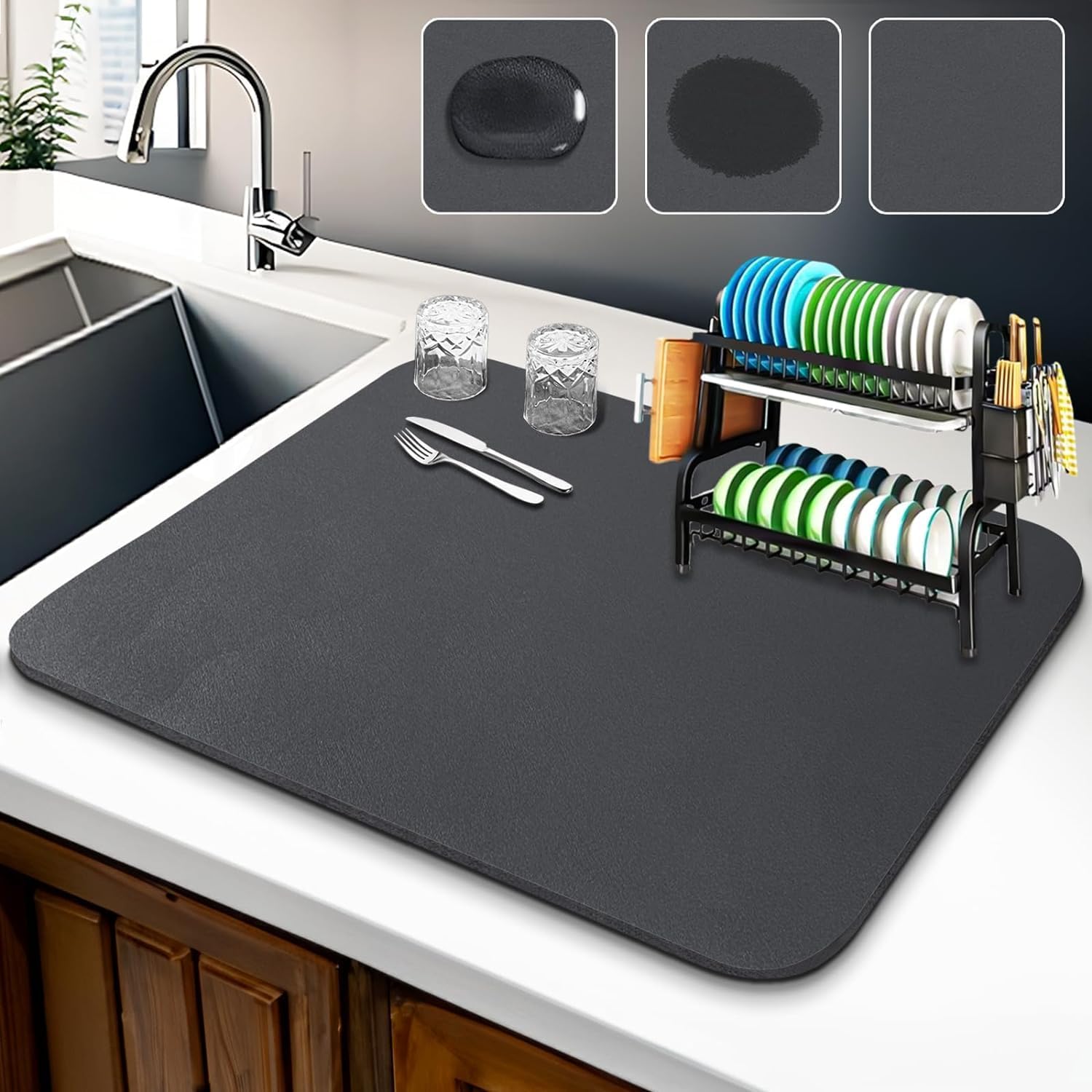 Sponsored Ad - Absorbent Kitchen Drying Mat – Quick-Dry and Anti-Stain Mat for Utensils, Dishes, Glasses, and Coffee Bar Counter – Soft, Reusable Design (Pack of 1)