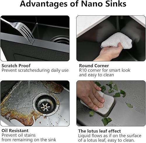 Miniatura 71 de PEPO - Fregadero de cocina de 21 x 18 pulgadas, fregadero de cocina pequeño de acero inoxidable de calibre 16, fregadero de cocina pequeño cuadrado