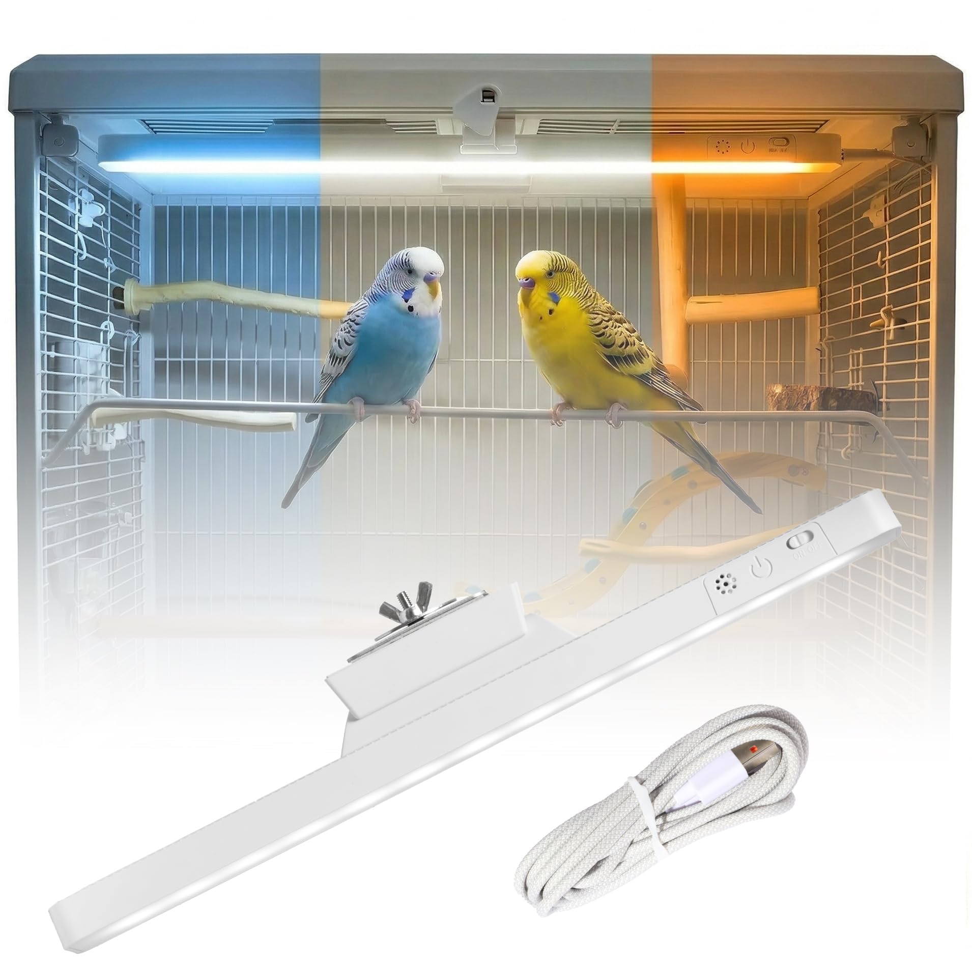 Gabbia per uccelli con luce LED a 3 modalità di colore, ricaricabile tramite USB, luminosità regolabile (senza telecomando)