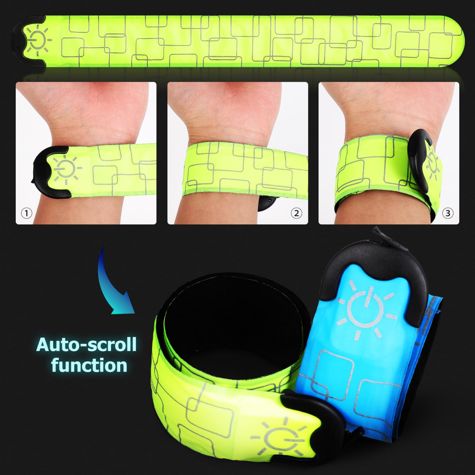 Milisten 4 Pièces Papa Cercle Tablier Ajustable Tabliers Douille d'écrou Autocollants Fil Brassard LED Rechargeable Bracelet LED réfléchissant Bracelets de Claque Bracelet pour Courir PVC