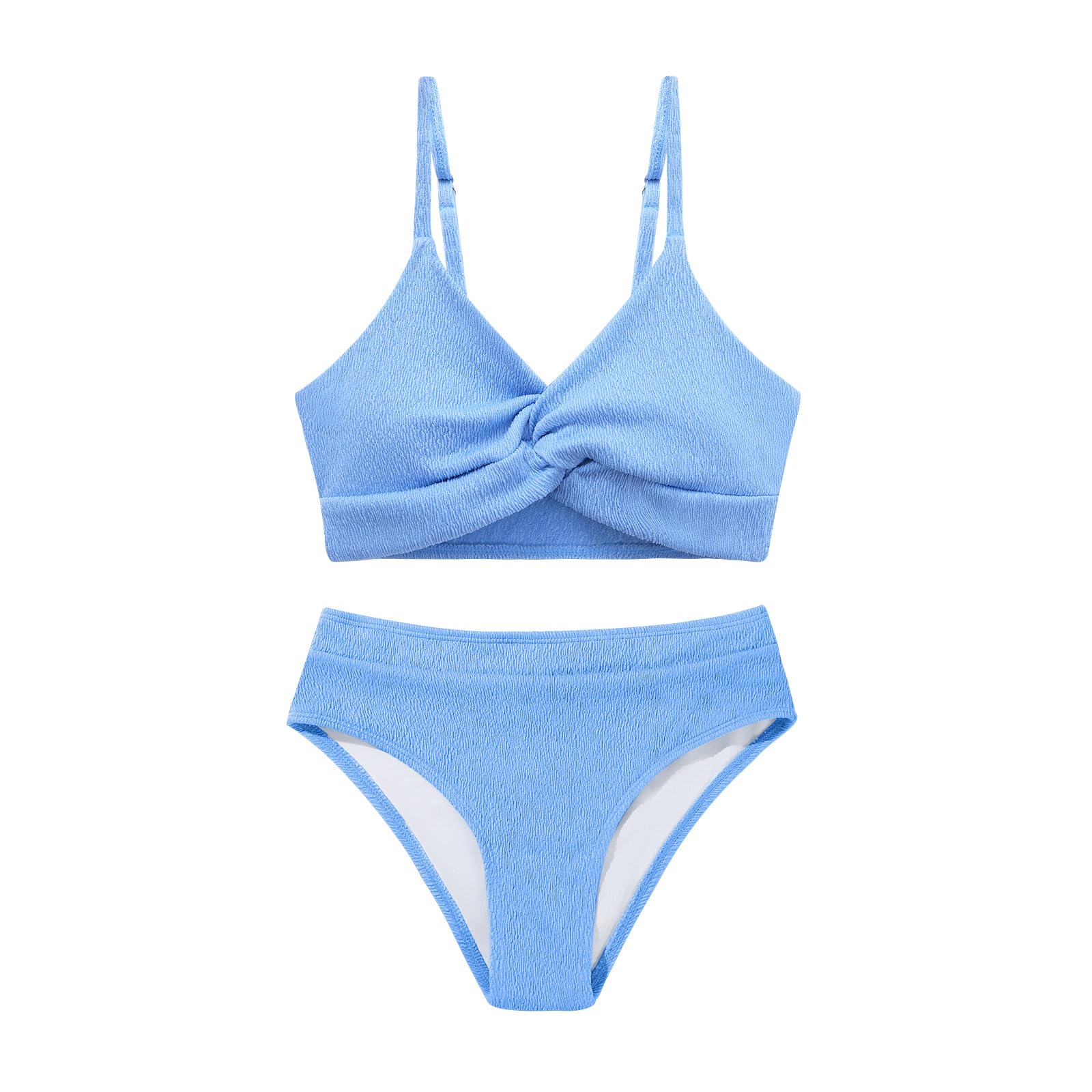 Weixinbuy Girls' Swimsuit Kid Two-Piece V-Neck Bikini Set Spaghetti Strap Twist Cross Bathing Suit Swimwear Size 9-16
