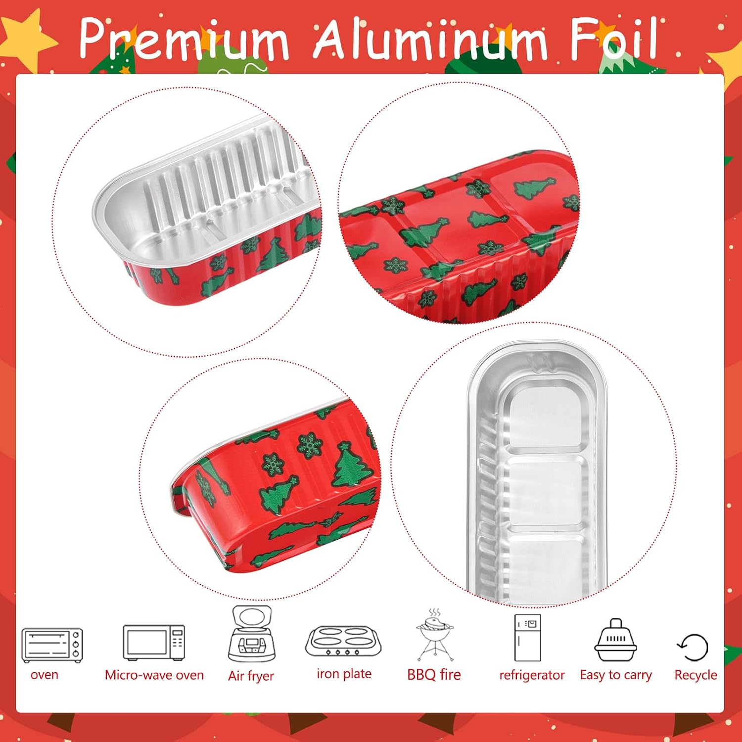50 Pcs Christmas Mini Loaf Pans With Lids, 6.8oz Rectangle Aluminum Foil Baking Cups Muffin Tins,Disposable Mini Cake Pans for Xmas Party Supplies,Style 1