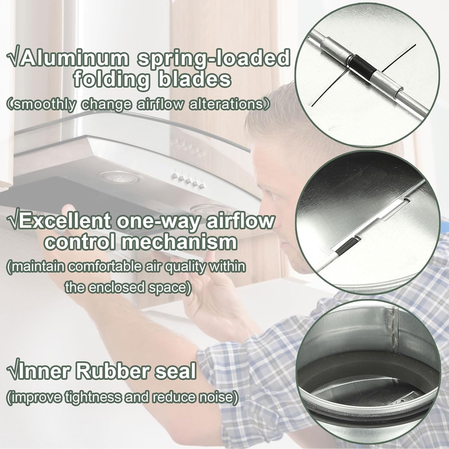 YOKIVE 5-inch HVAC Backdraft Damper, 2 Pcs One-Way Airflow Duct Draft Stopper with Spring-Loaded Folding Blades Inline Fan Vent, Great for Range Hoods Air Ventilation System (Silver Tone)