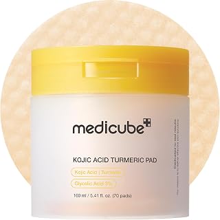 Medicube Kojic Acid Turmeric Toner Pads: Clarifying for Troubled Skin, Soothing Post-Spot Care with Niacinamide & Glycolic Acid, 70 Korean Pads