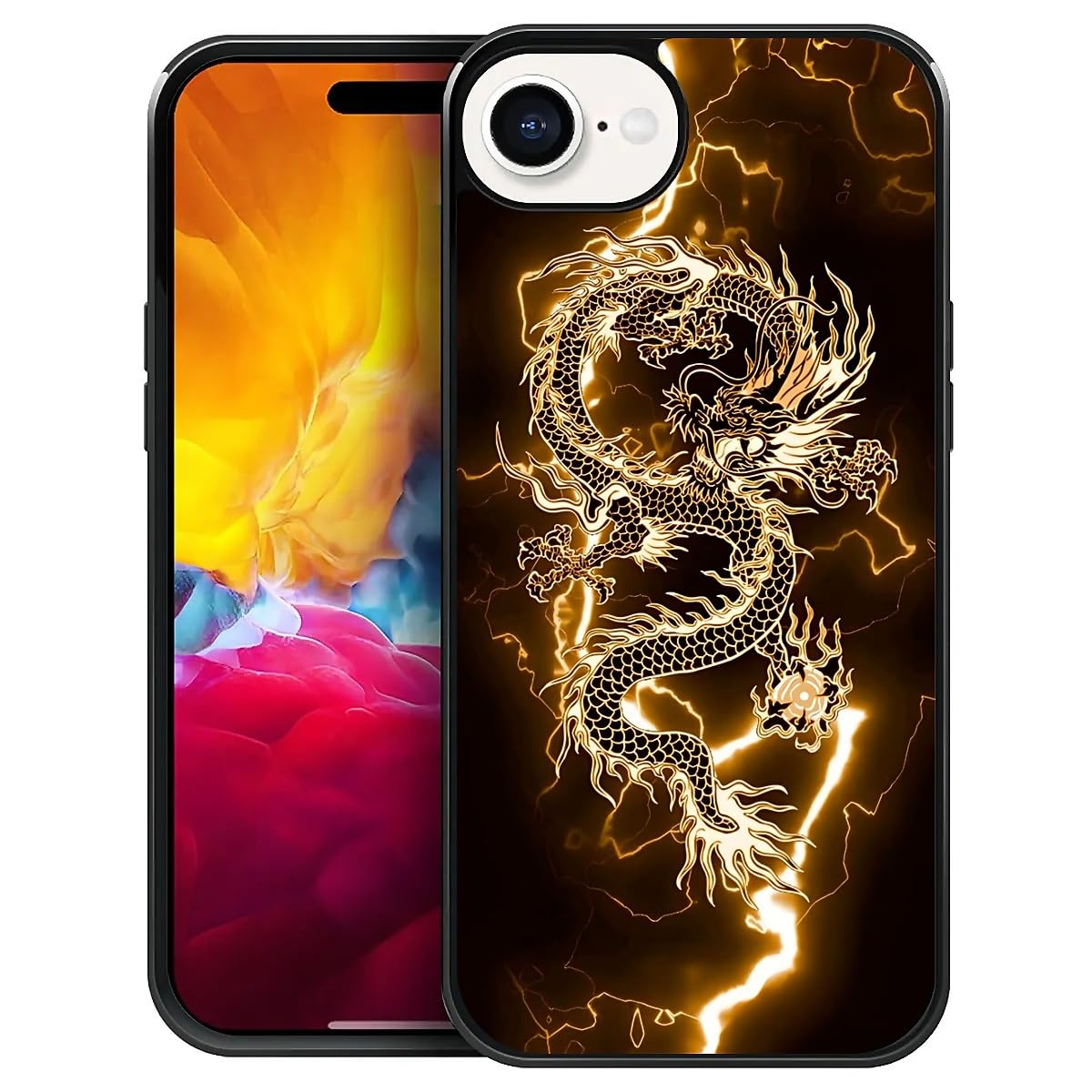 Pinsheng Case Compatible with iPhone 16E,Lightning Dragon Covers for Men/Boys,Four Side Frame Anti-Skid Soft Silicone Shockproof Protective Case for