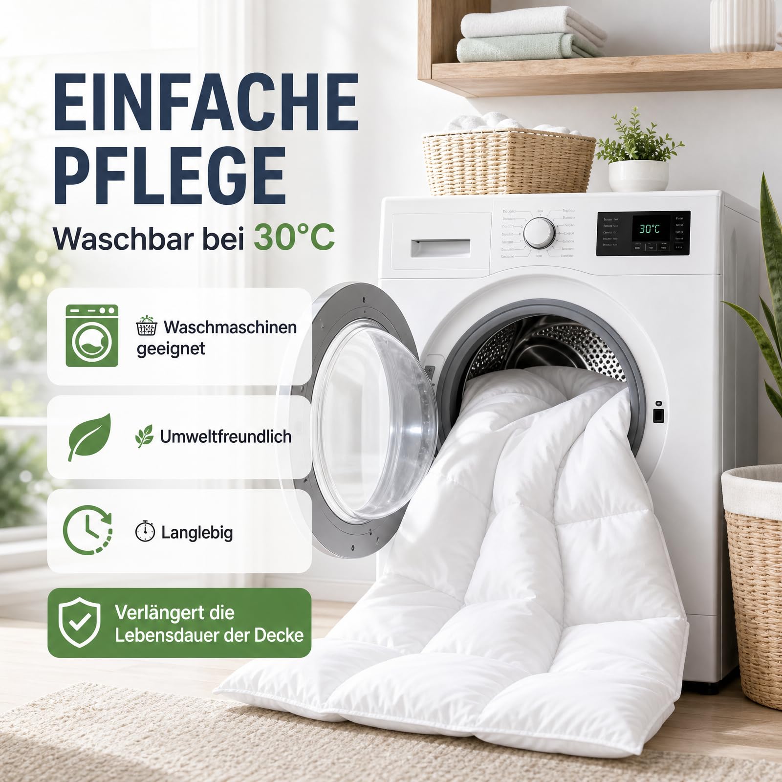 Daunendecke 200x200 Ganzjahres Bettdecke, Daunen, 100% Baumwolle Bezug, atmungsaktiv, Oeko-TEX Standard 100 Zertifiziert, leichte warme Bettdecke für Winter & Sommer, ideal für Allergiker