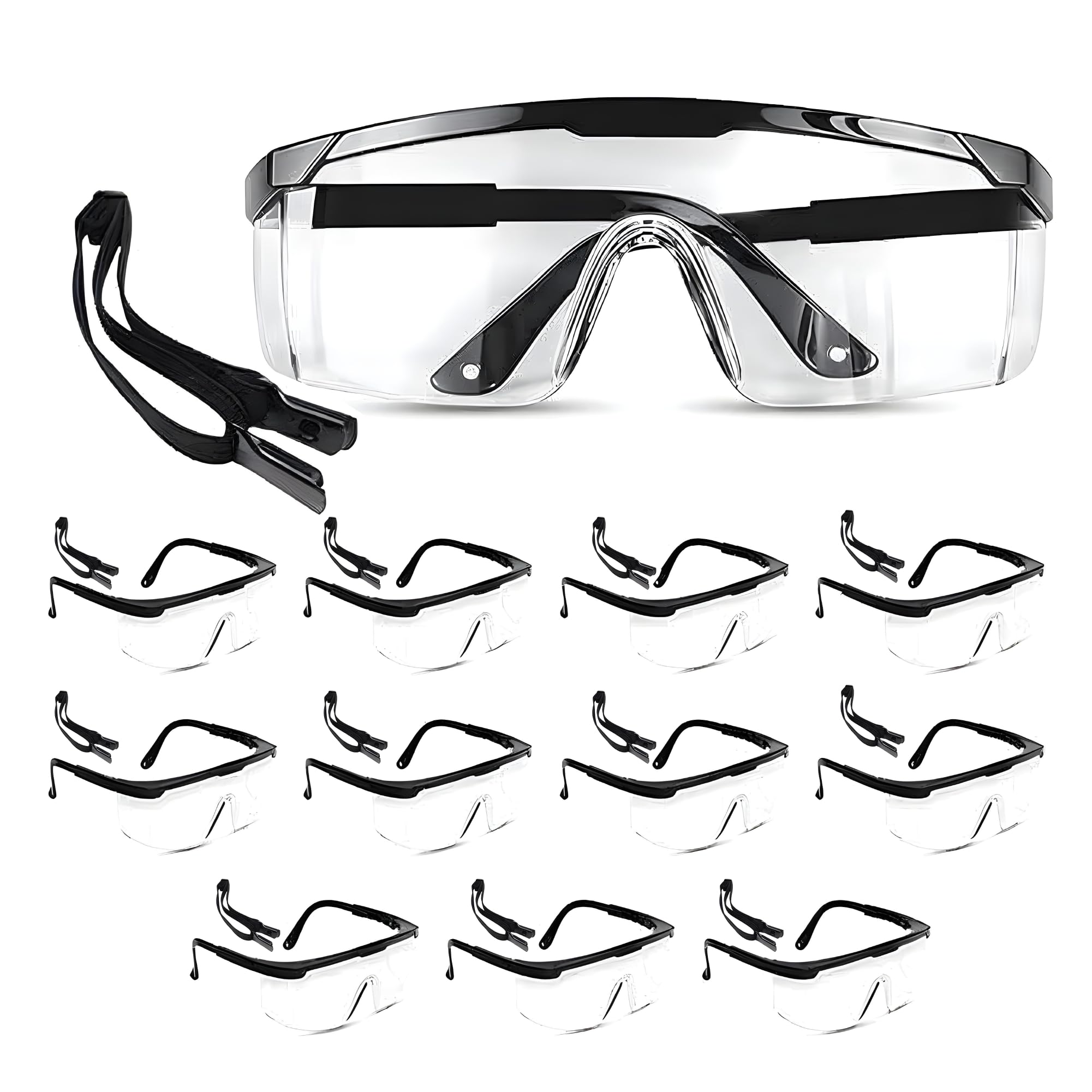 Gafas de seguridad, lente de cobertura completa, protector de cejas integrado, resistentes a los rayos UV, antivaho, antiarañazos, resistentes a los impactos, marcos laterales ajustables