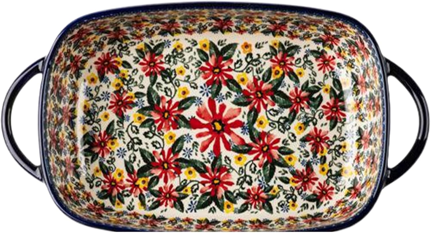 Baking Dish, 1900ml Heat-resistant Ceramic Oven Dish with Dual Handles, Daisy Print Rectangle Lasagne Dish, Non Slip Washable Casserole Dishes for Oven Kitchen,Lasagne Dish