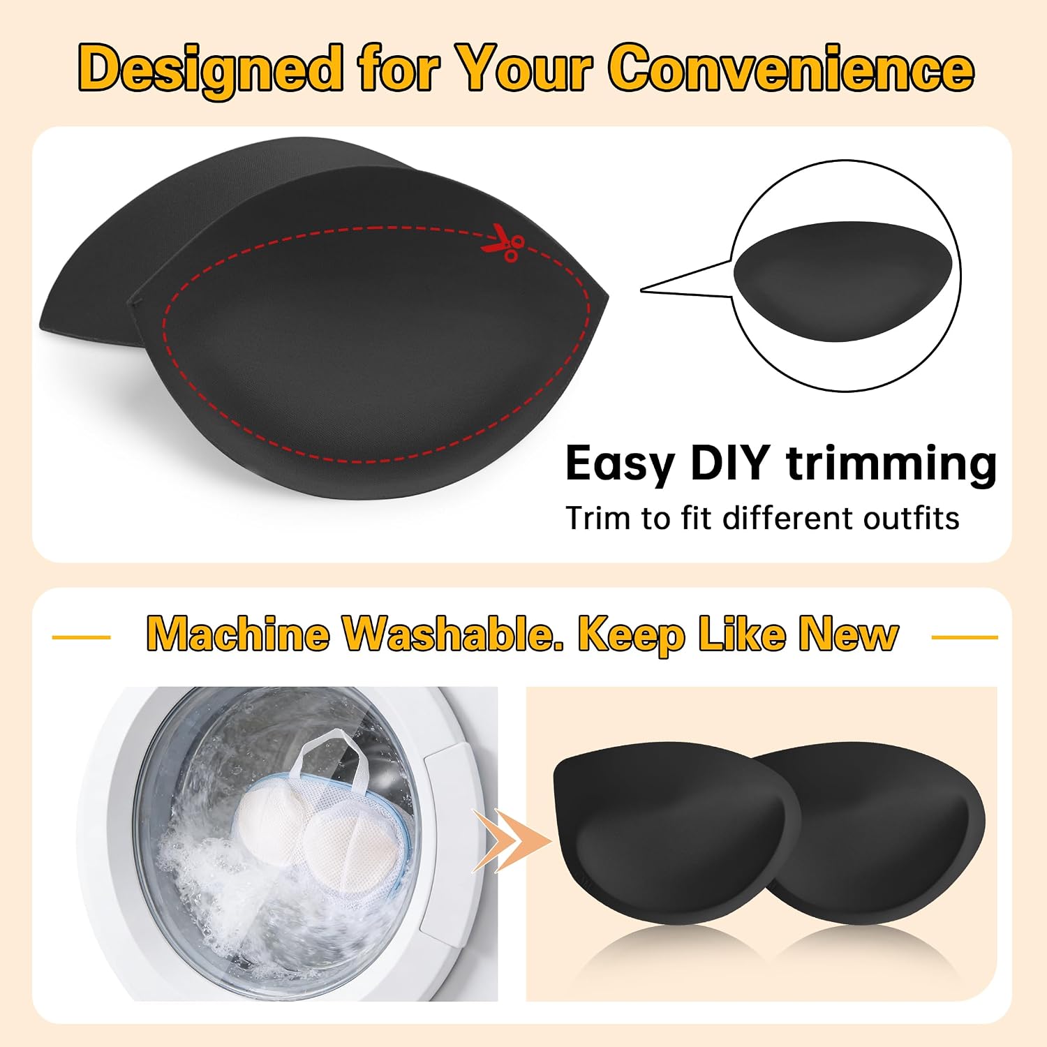 Nimiah Bra Pads Inserts Push-up - Add 1-Cup & 2-Cup Breast Enhancer 2 Pairs Set, Lightweight Boob Insert for Bra Bikini