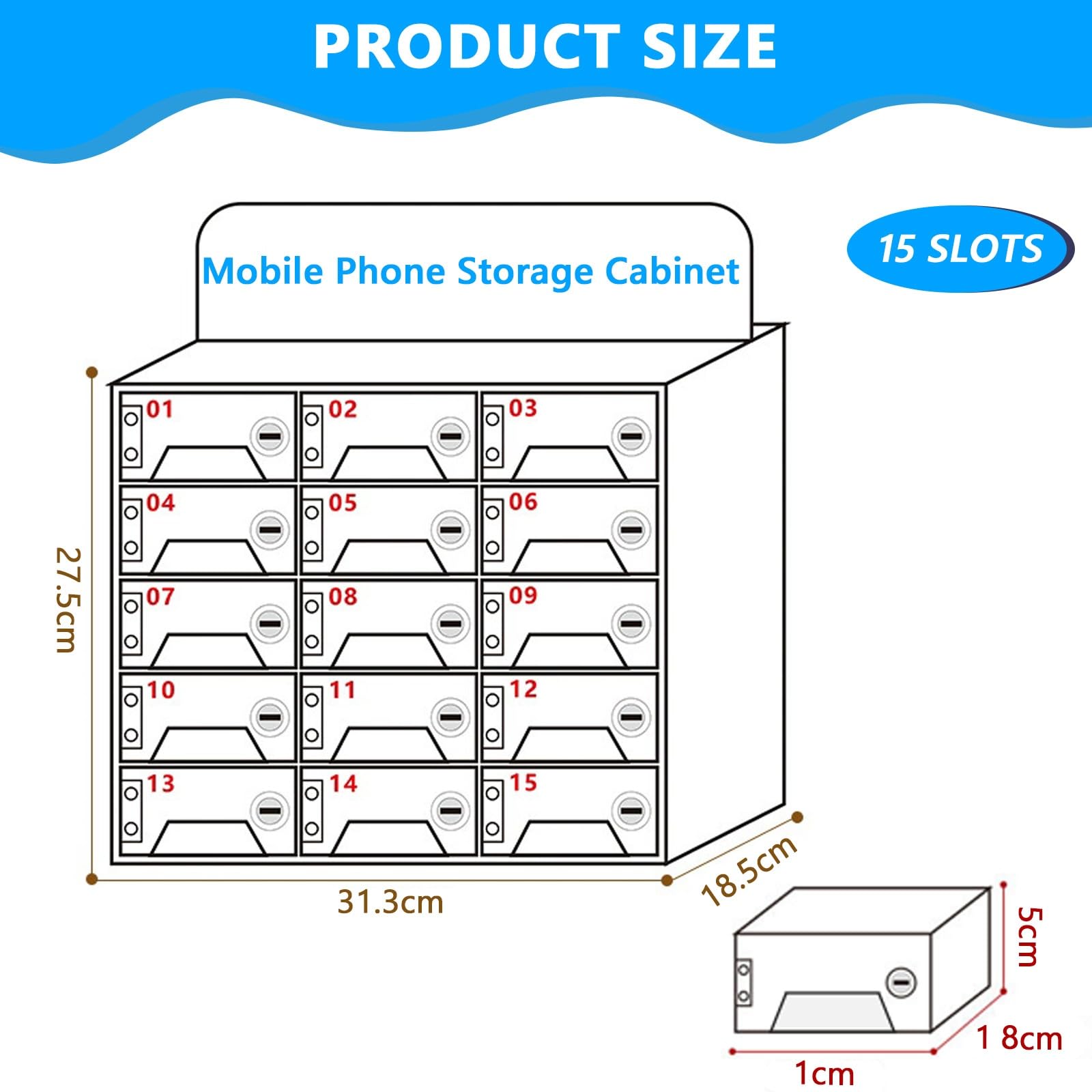 Casier pour Téléphone Portable 15 Compartiments, Armoire Murale avec Clé et Port de Chargement, Acrylique pour Salle de Classe
