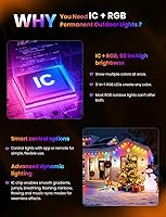 Vista 3 de Luces exteriores permanentes para casa, luces inteligentes impermeables RGB+IC IP67 para aleros, 200 pies con 100 LED, iluminación eterna