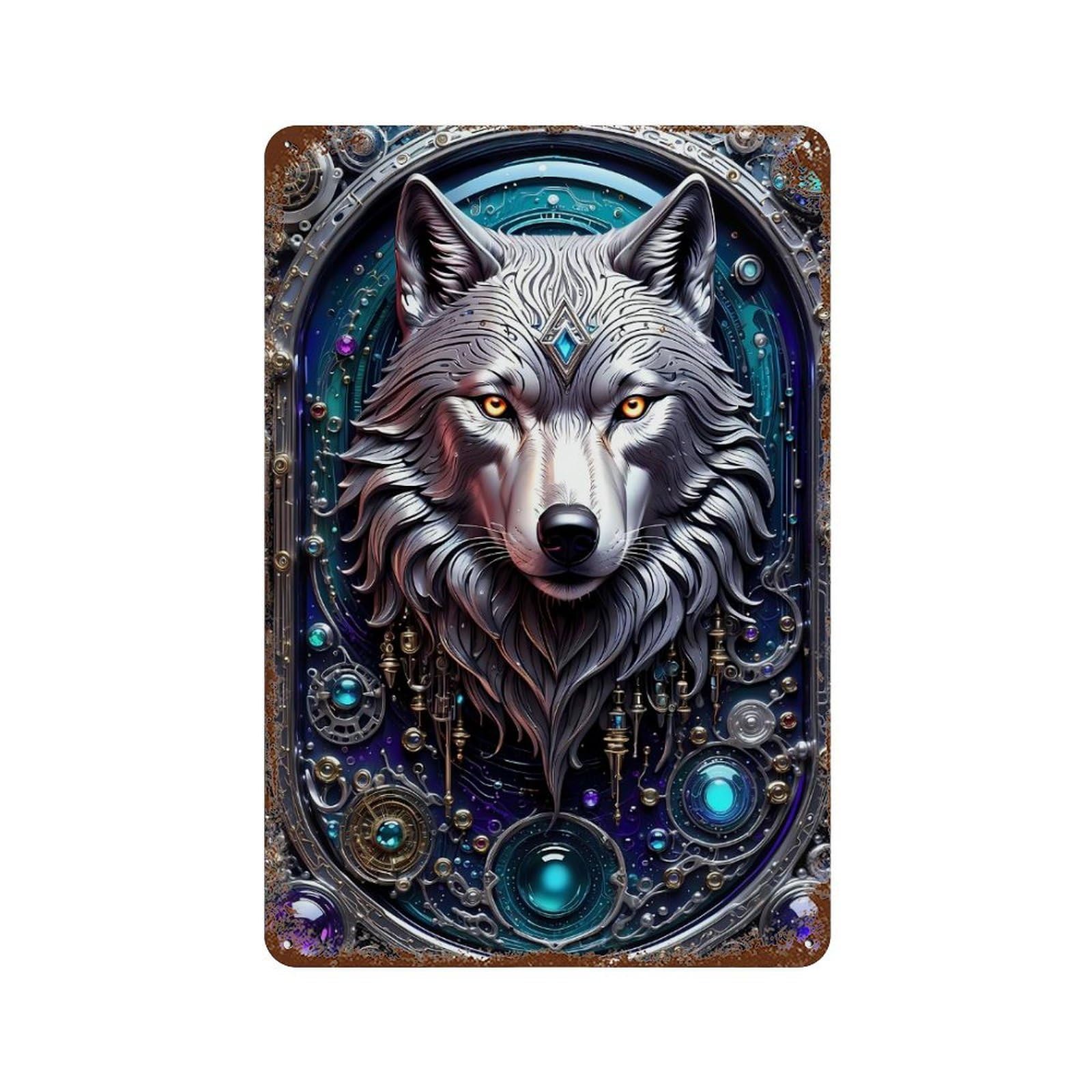 Galactic Wolf Chronicles Retro Metal Sign 11.8"x7.9", Old School Wall Decor for Garage, Bar And Workshop Decor