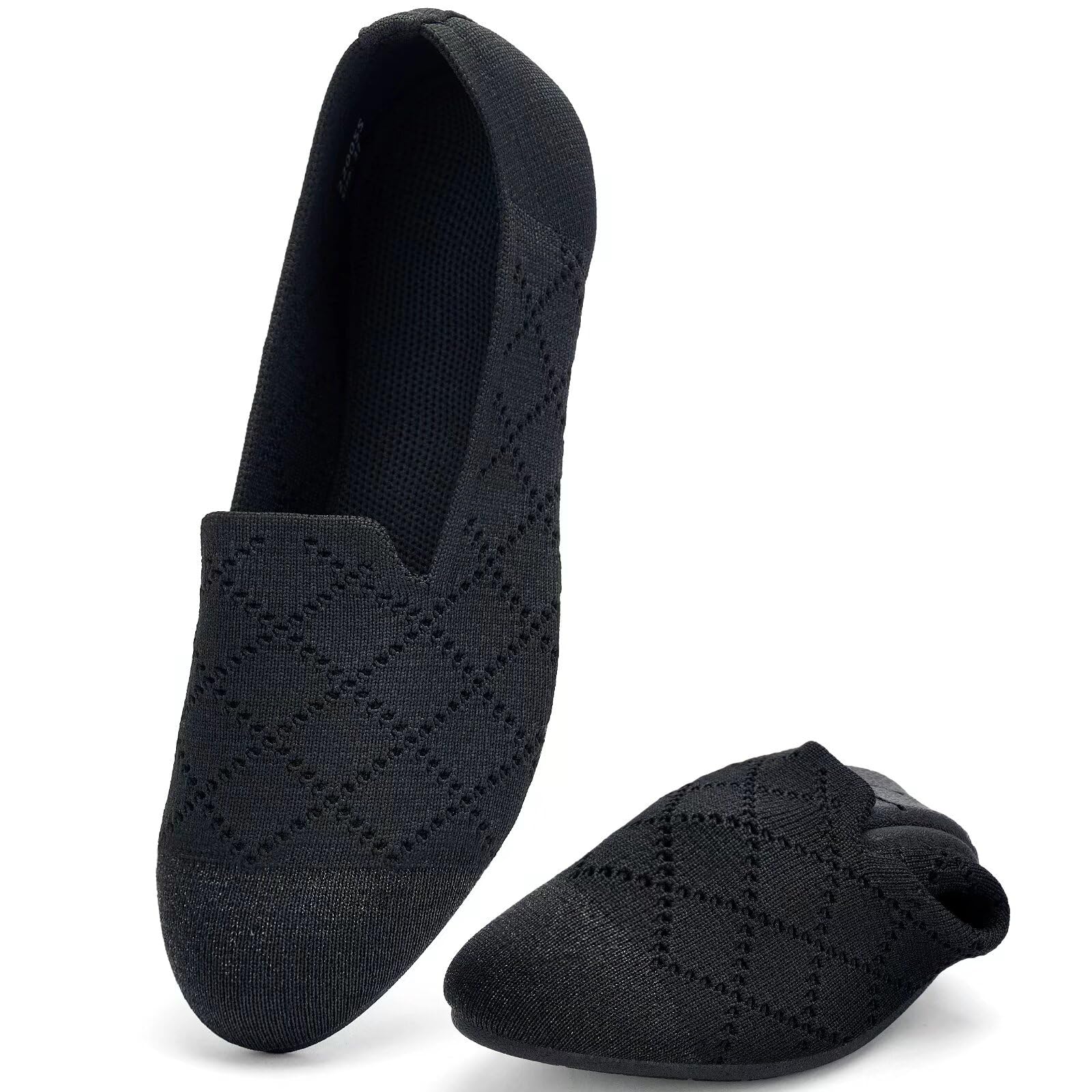 poemlady Women’s Ballet Flat Shoes Dress Shoes Knit Round Toe Slip On Ballerina Walking Flats Shoes for Woman Low Wedge Casual