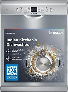 Bosch 13 Place Setting, EcoSilence Drive, Hygiene+ with Intensive Kadhai program, Free Standing Dishwasher, No.1 Brand in Dishwasher (SMS66GI01I, Silver Inox, Inbuilt heater, Removes 99.99% germs)
