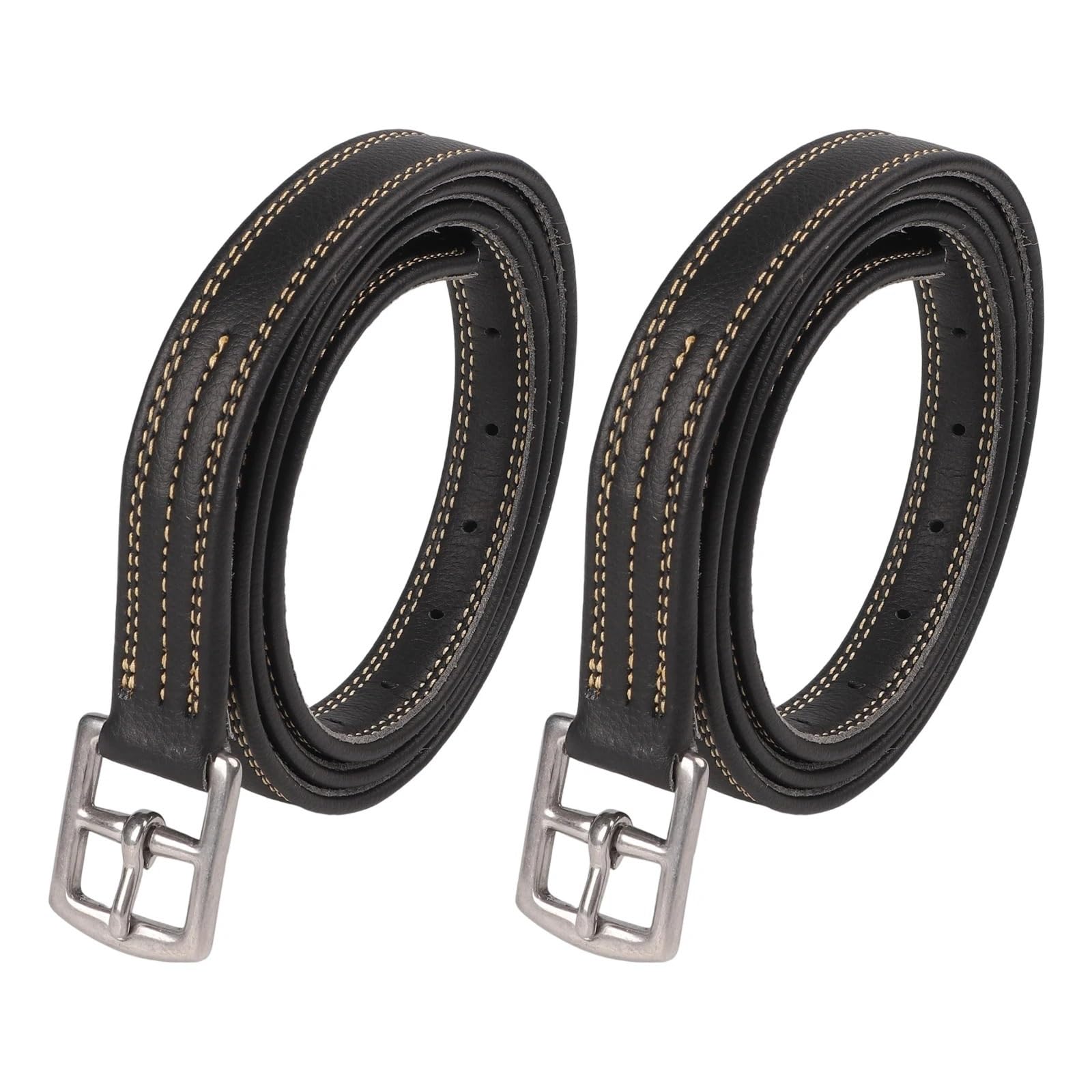 2pcs Leather Stirrup 125/135cm Microfiber Soft Strap Metal Buckle with Adjustment Holes, Equestrian Supplies Accessories Für Dressur(Black 135cm)