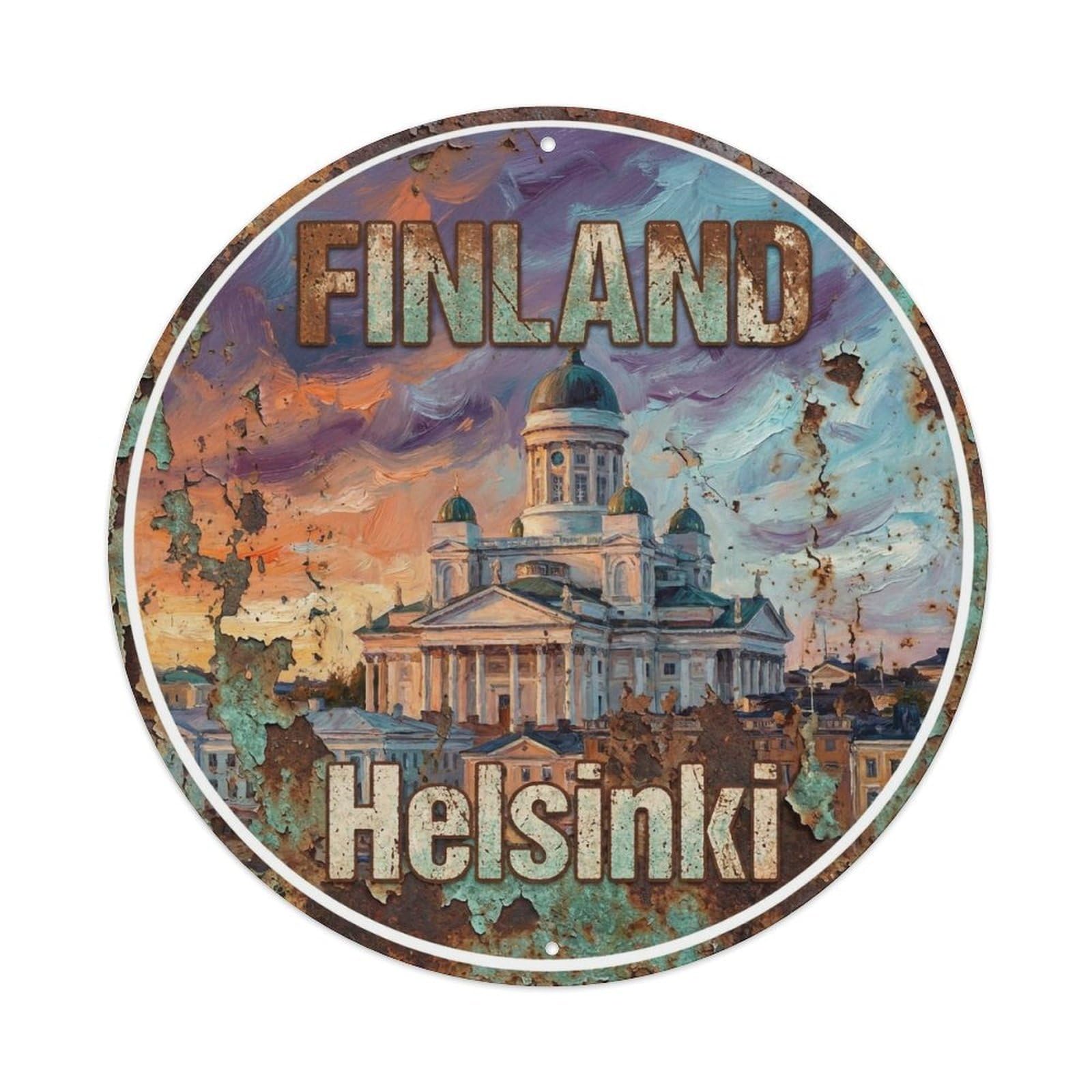 Vintage Travel Finland Breathtaking Metal Tin Sign Plaque Wall Decor for Cafe, Club, Garden Round Metal Poster 8x8Inch