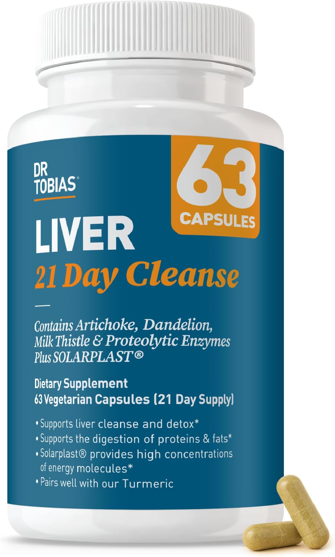 Dr. Tobias Liver 21 Day Cleanse - Herbal Liver Detox Cleanse with Milk Thistle Dandelion Root & Artichoke Extract | Supports Liver Health & Digestion (63 Vegetarian Capsules (Pack of 1))