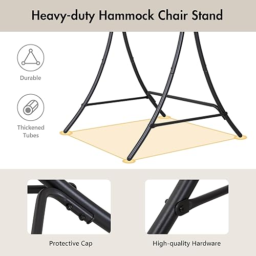 Miniatura 4 de ANOW Silla hamaca de macramé con soporte, soporte para silla colgante resistente con silla oscilante, incluye cojín acolchado de lujo, máximo 330