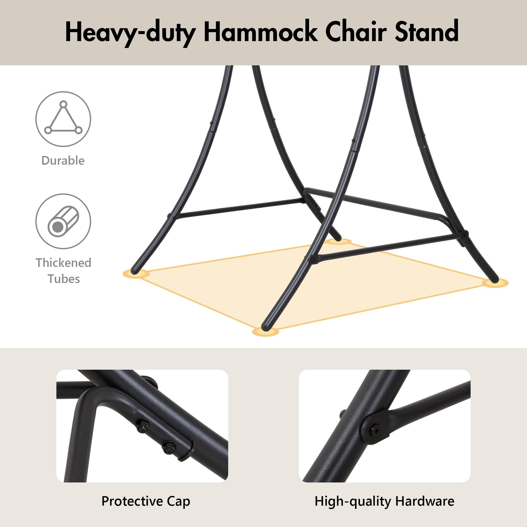 Silla hamaca de macramé con soporte, soporte para silla colgante resistente con silla oscilante, incluye cojín acolchado de lujo, máximo 400 libras, natural 4