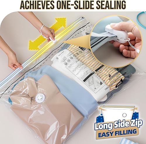 Miniatura 4 de TAILI - Paquete de 6 bolsas de almacenamiento al vacío con cremallera lateral larga, bolsas ahorradoras de espacio (3 L+3 extra grandes), bolsas de