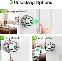 Vista 2 de GHome Smart Cerradura de puerta de huellas dactilares, perilla de puerta inteligente 3 en 1 con control de aplicación y llave, bloqueo automático