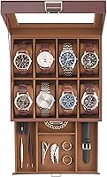 ProCase Espresso 8-Slot Watch Box with Glass Lid & Drawer - Premium 2-Layer Organizer for Mens Watches & Jewelry