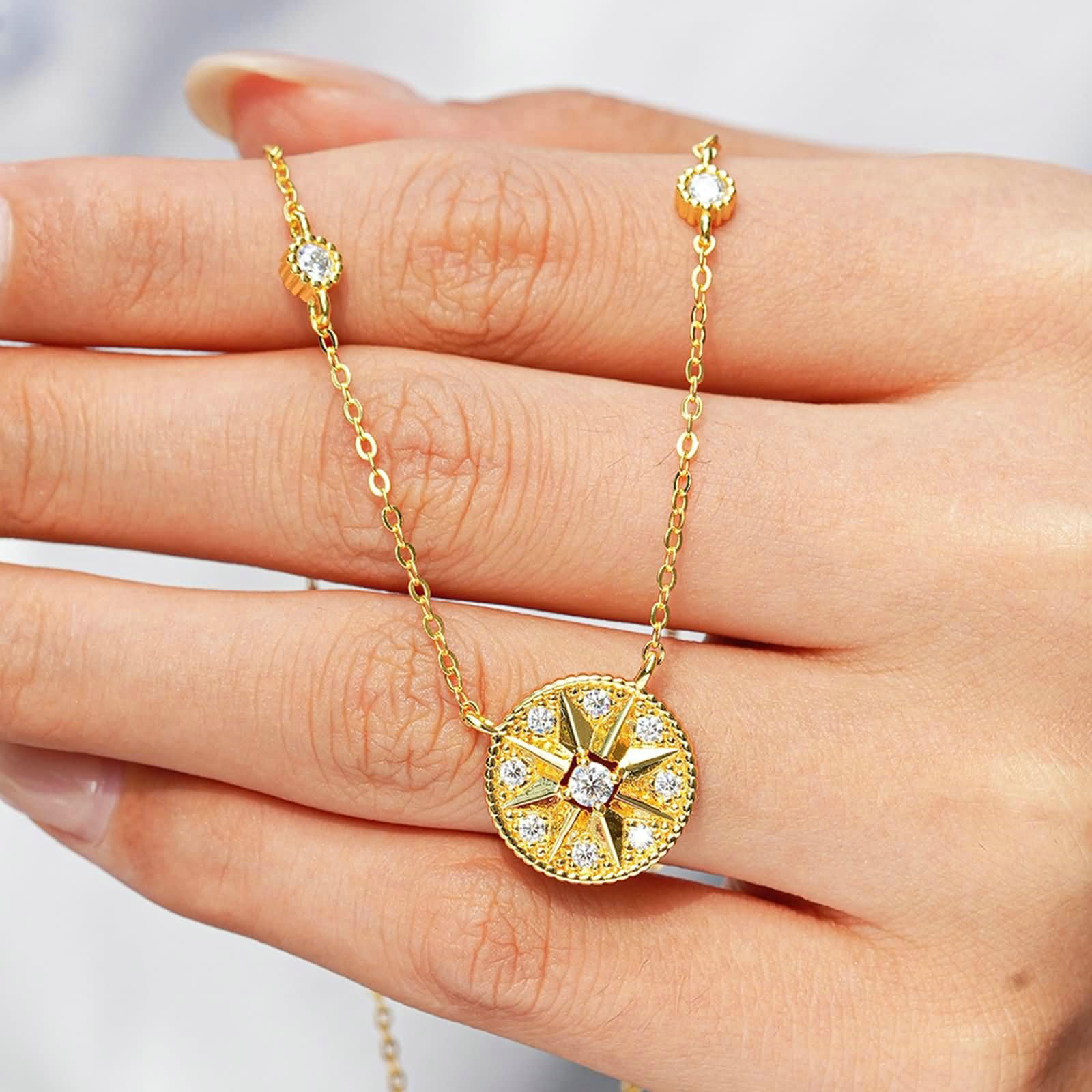 Złoty łańcuszek damski 750 585 375 prawdziwe złoto, naszyjnik heksagram z zawieszką Moissanite Charms z łańcuszkiem złoty 45 cm