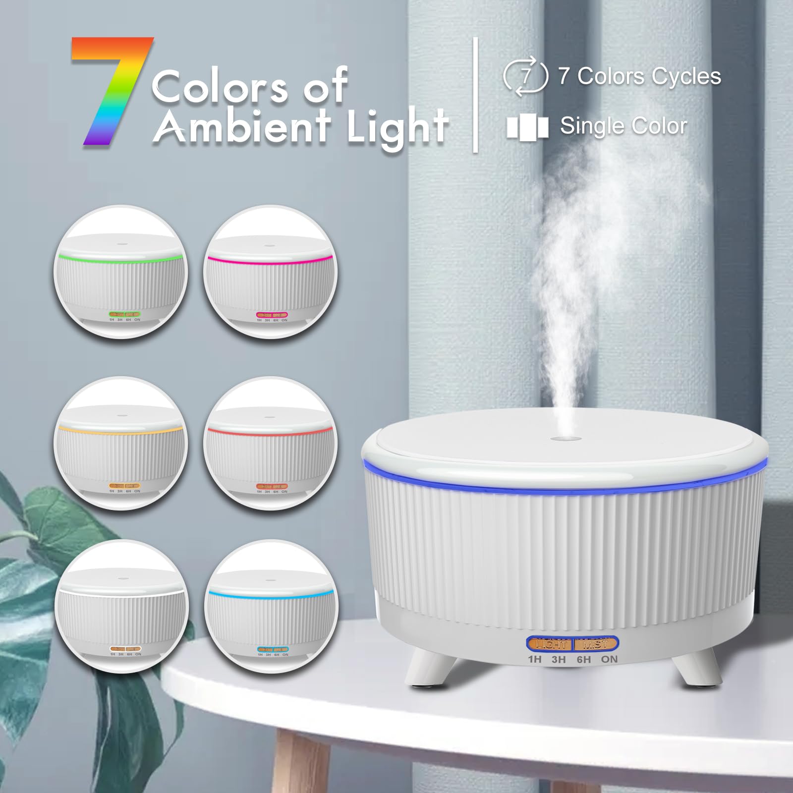 Diffusori per oli essenziali, 500 ml, diffusore per aromaterapia, umidificatore a nebbia fredda con telecomando, 7 luci colorate e 3 modalità nebbia, spegnimento automatico senza acqua, per donne