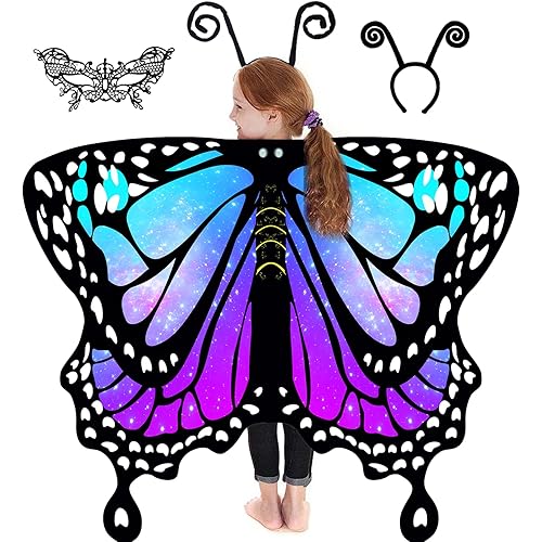 RekTak Butterfly Wings for Girls, Butterfly Costume for Halloween Party Kids Fairy Wing with Mask and Antenna Headband