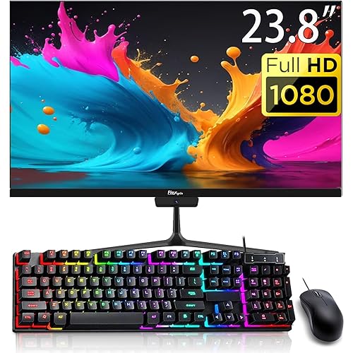 23.8" FHD All-in-One Desktop Computer PC, Intel Celeron N5095 2.9GHz, 8GB RAM, 512GB SSD, 1920x1080 Display, RGB Keyboard, Mouse, CAM, WiFi, Windows 11 Pro