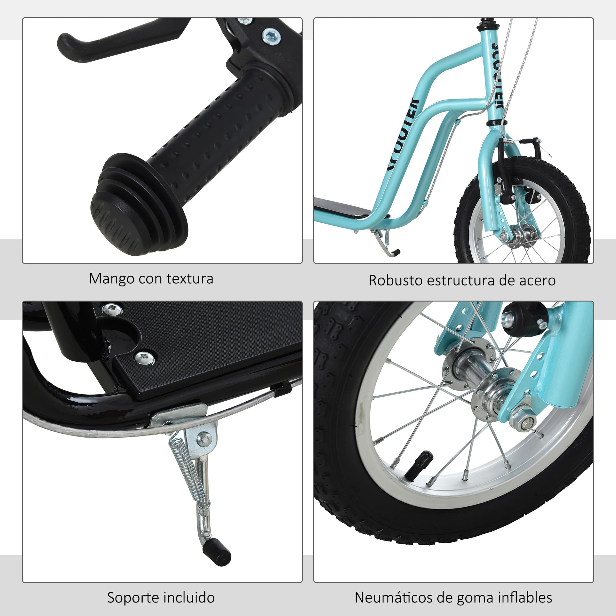 HOMCOM Patinete para Niños Manillar Ajustable 120x58x75-80 cm | +5 Años, Patinete Infantil, Doble Freno, Estructura de Acero, Carga 100 kg, para Adolescentes