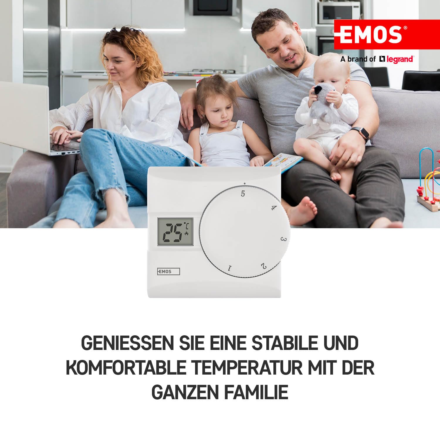 EMOS Cyfrowy termostat pokojowy, ręczny termostat drutowy do systemów grzewczych i systemów chłodzenia, inteligentny termostat TPI, regulator temperatury pokojowej z kołem