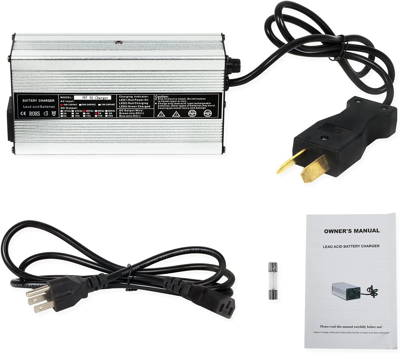 Wztepeng Golf Cart Battery Charger 36V 5A Crow Foot Charger Plug Compatible with EZGO Club Car Yamaha etc.