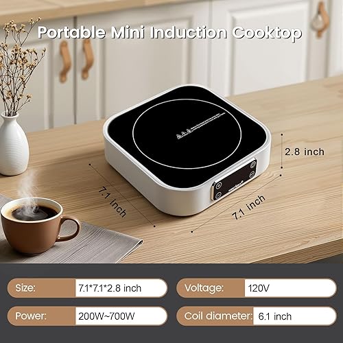 Miniatura 7 de Mini estufa de inducción de 700 W, 120 V portátil de inducción individual - Placa eléctrica compacta para cocinas pequeñas, viajes, caravana,