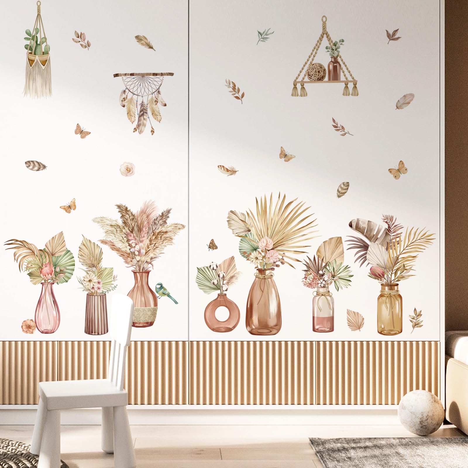 Decalmile Stickers Muraux Fleurs Boho - Autocollants Floraux Papillons Pour Chambre Enfant