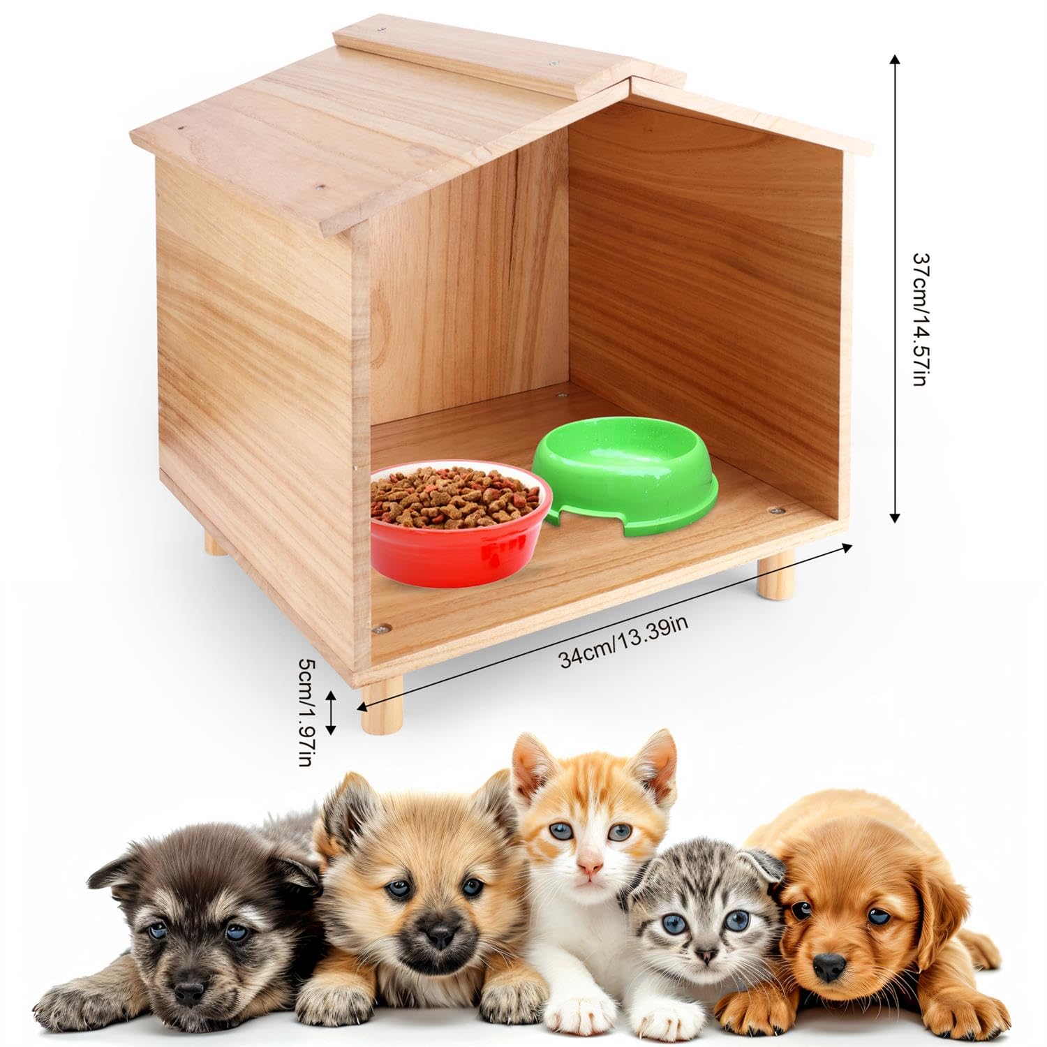 Maison d'Extérieur pour Chat, Salle à Manger Extérieure en Bois pour Chat Maison Étanche pour Chat Station d'alimentation Extérieure pour Chat Chien Oiseaux Lapins