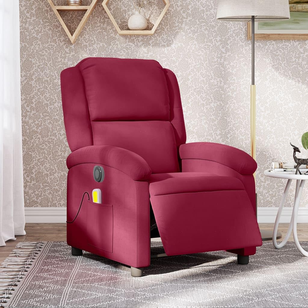 Poltrona massaggiante elettrica in velluto rosso vinaccia, regolabile con 6 punti di vibrazione, poltrona lounge per soggiorno, camera da letto, confortevole, relax, 71 x 86,5 x 99,5 cm