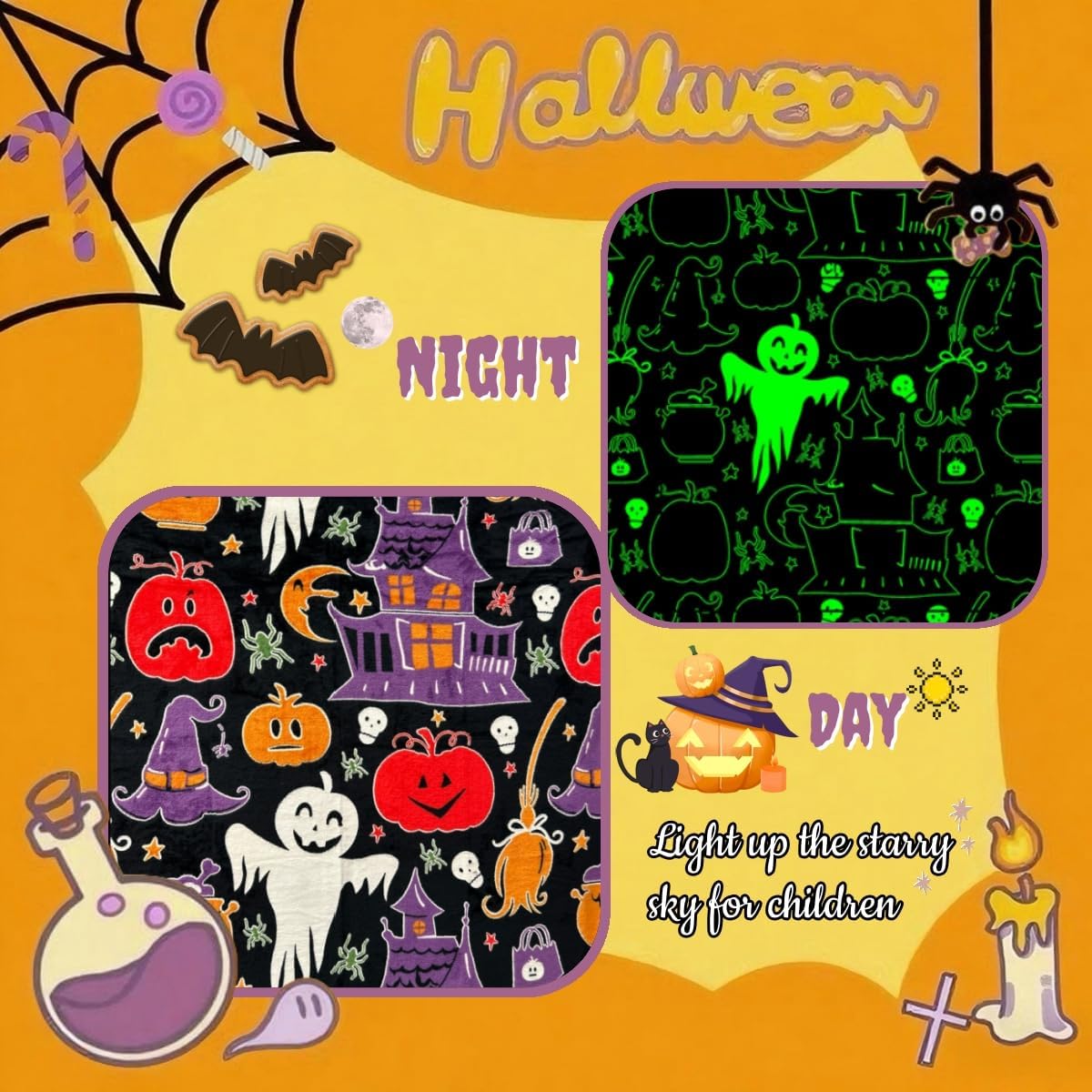 Cute Funny Halloween Blanket for Kids/Teens/Women/Men, Glow in The Dark Throw Blankets Soft Plush Fleece, Spooky Blanket for Boy/Girls/Toddler, Day Care Home Travel Use, 60"*50", Black - Image 4