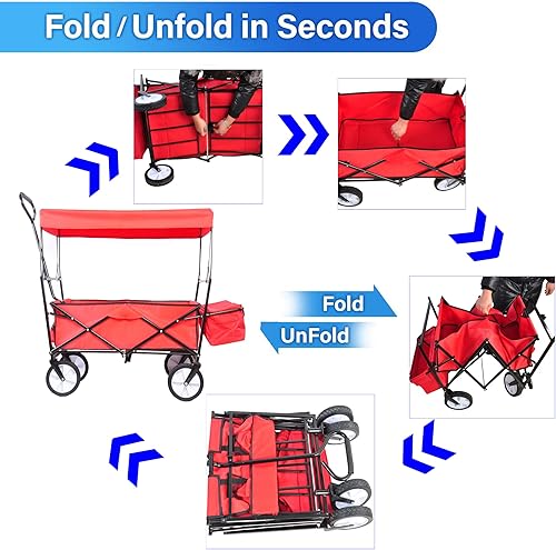 Miniatura 6 de Carrito plegable de jardín plegable resistente con toldo extraíble, carritos utilitarios extra grandes para playa, campamento, jardín al aire libre