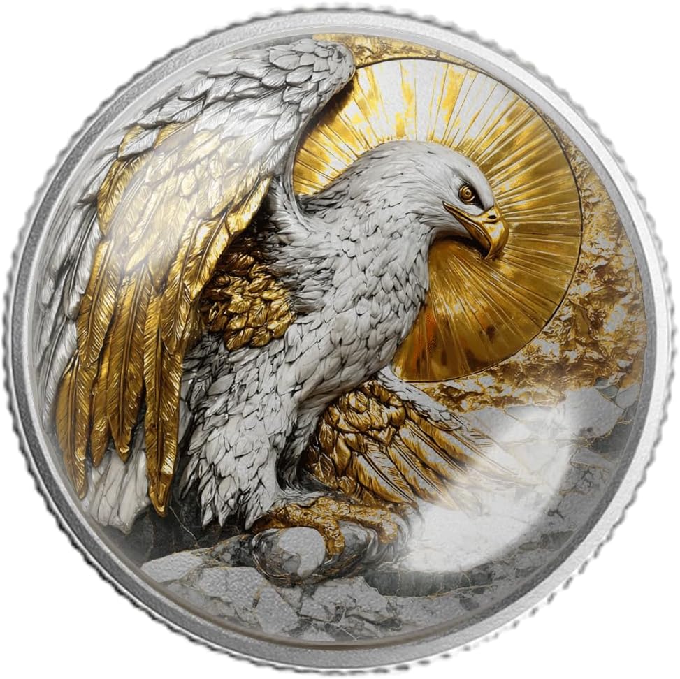 High Power Sobriety Eagle Coin – Symbol of Freedom, Power & Vision – Artistic Collectible with Sunburst Design, Inspirational Wildlife Masterpiece for Collectors (Silver Color)