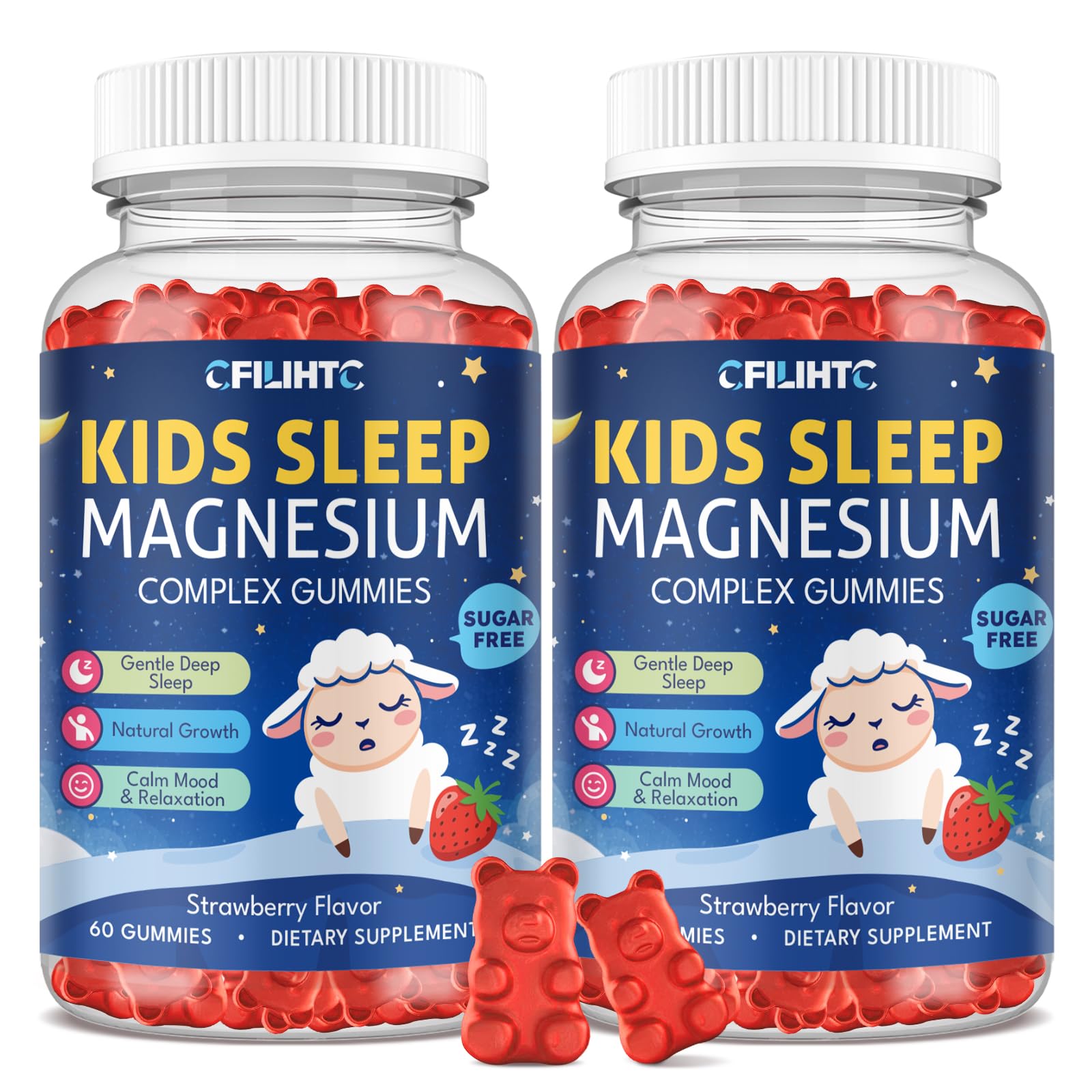 Magnesium Gummies for Kids, Magnesium Glycinate Gummies with Chamomile, Lemon Balm, Calcium, Vitamin B6, D3 for Kids & Adults Sleep, Growth, Calm & Relaxation, Sugar Free, Strawberry Flavor 120 Counts Strawberry 120 Count (Pack of 1)