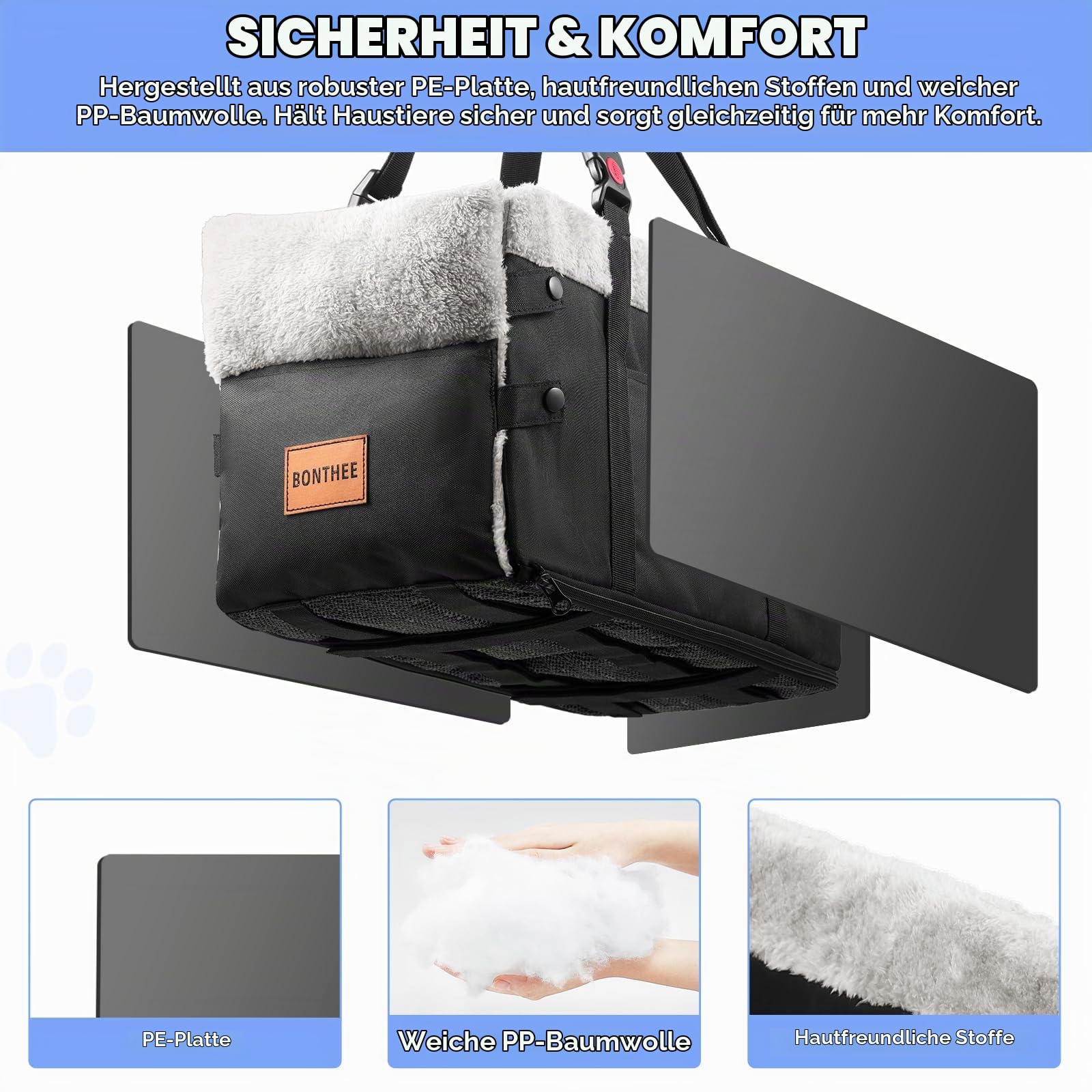 BONTHEE Mittelkonsole Hundesitz für kleine Hunde, Kleiner Hund Auto-Booster-Sitz für das Auto, waschbarer Faltbarer Welpenautositz mit sicheren Schutzhaken für Haustiere bis zu 9 kg