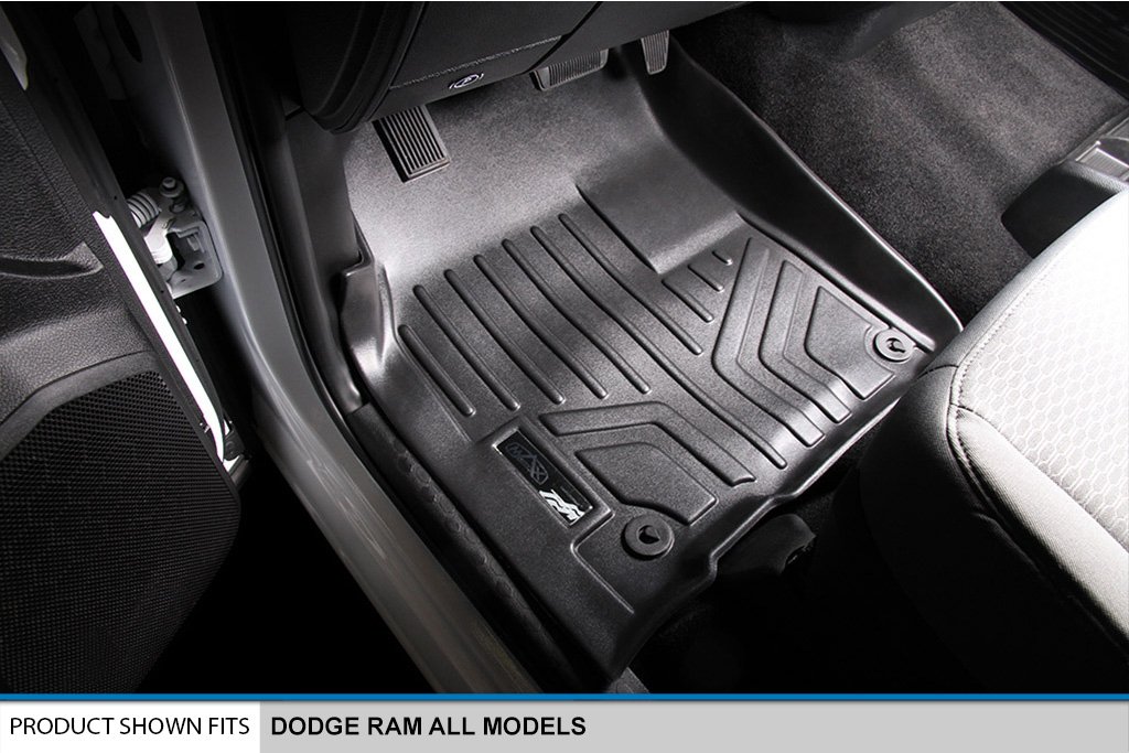 SMARTLINER Custom Fit Floor Mats 2 Row Liner Set Black Compatible with 2012-2022 RAM 1500 Quad Cab