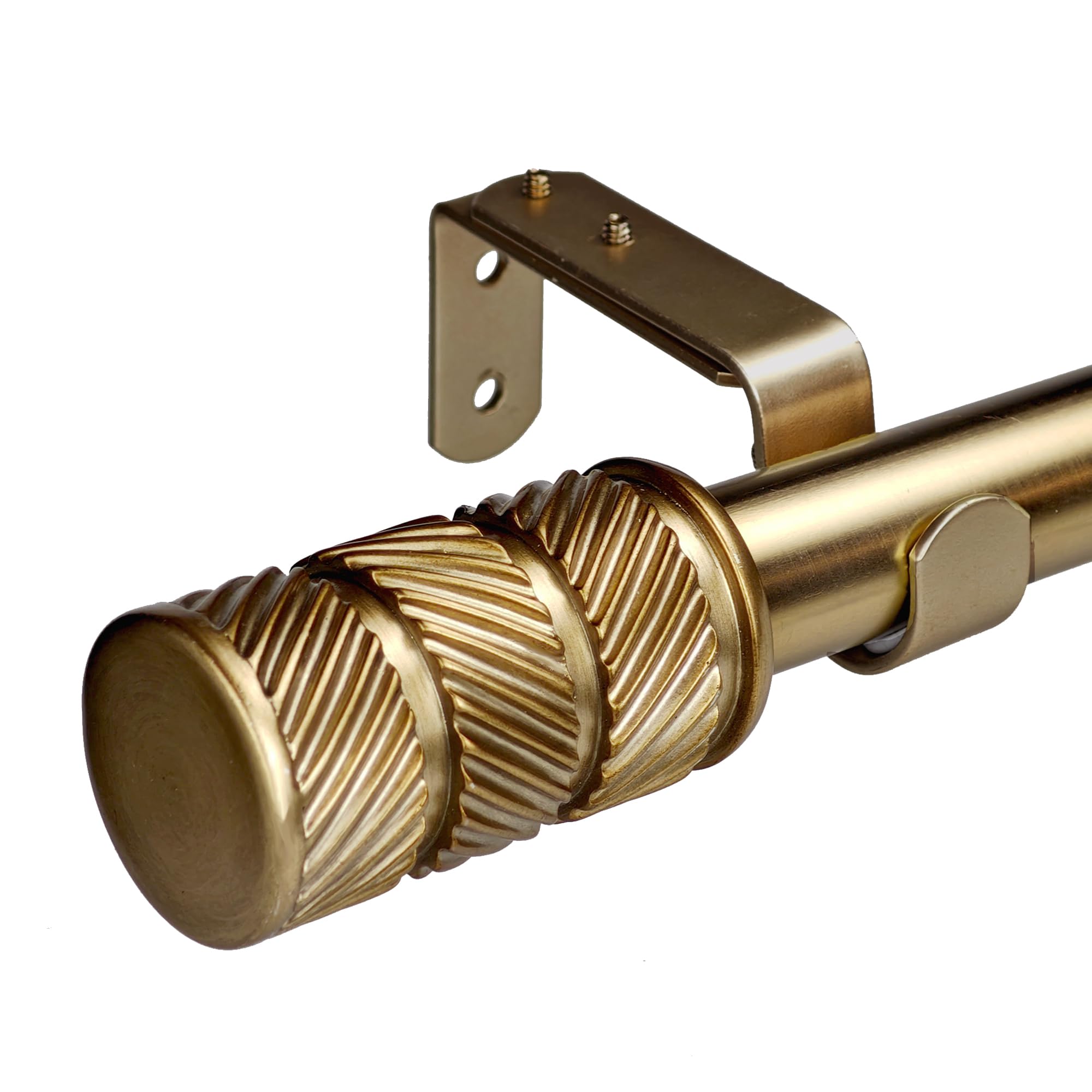 1-1/8 inch diameter antique gold curtain rods with knurl design finial, 72-144 inch telescoping single curtain rods for window width 68-140 inch, 1 pack