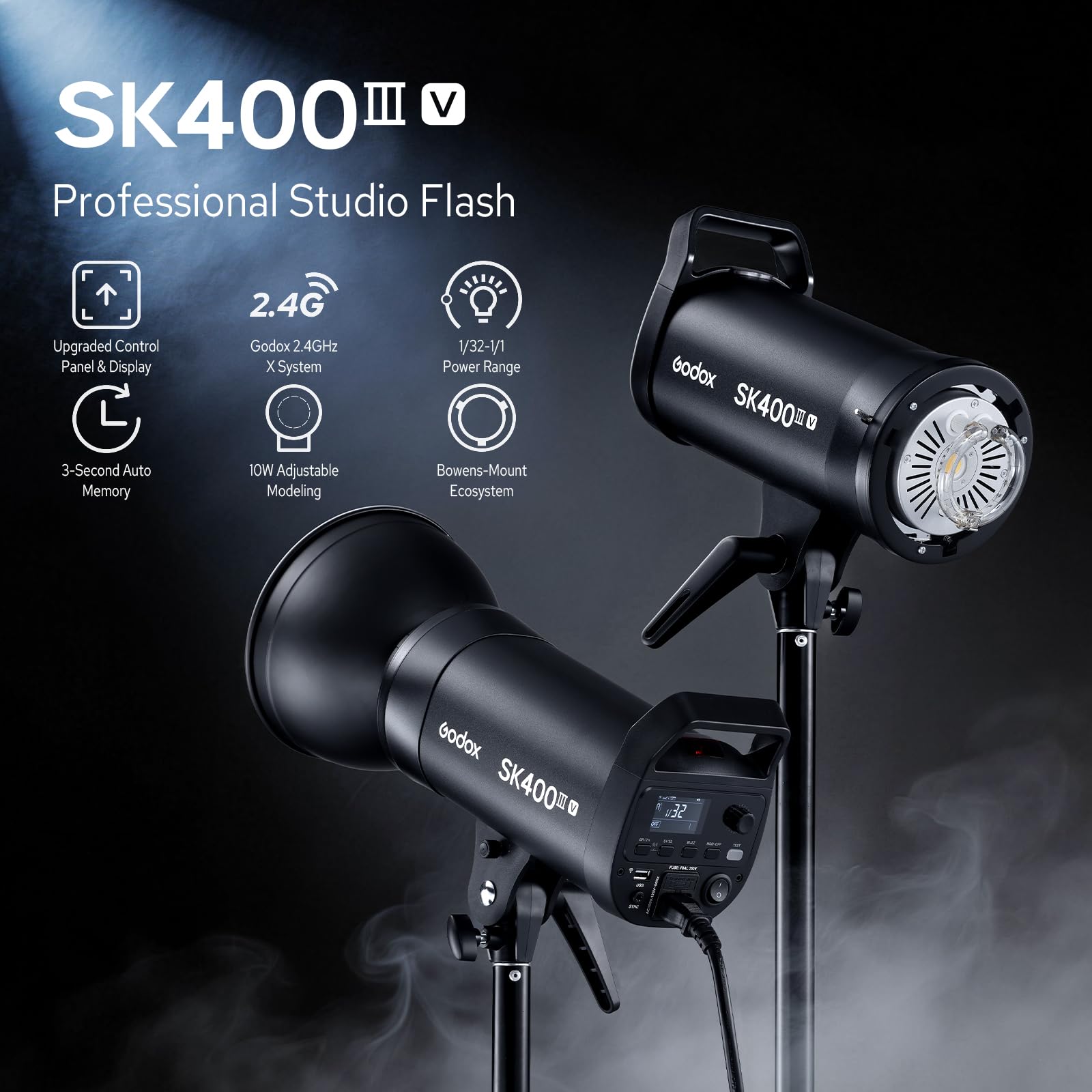 Godox SK400III-V SK400IIIV Studioblitz, 400 Ws Monoluz Bowens Halterung, 2,4 G kabelloses X-System, 0,1-1,5 s Recycelung, 10 W LED-Modellierlampe