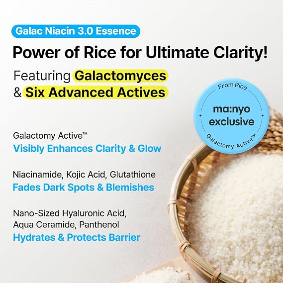 مصل الوجه الكوري MANYO Galac Niacin 3.0 Essence، مرطب للغاية، متوازن اللون، نياسيناميد، للنساء والرجال للعناية بالبشرة الكورية 2.02 أونصة (60 مل)